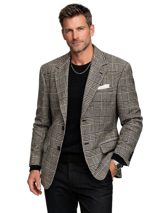 Talbots Other - Talbots Mens 44 Wool Cashmere Blend Houndstooth Plaid Blazer Jacket Sustainable